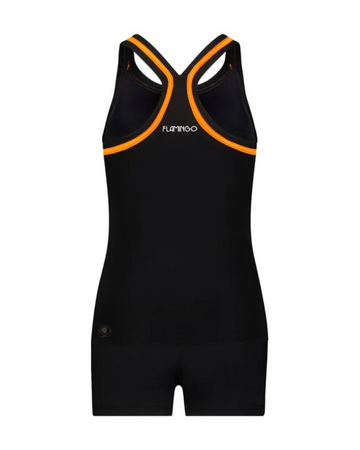 Flamingo 2ZOR Black Orange Trim 2 Piece Teen's Bathing Suit Tank with Shorts myselflingerie.com